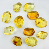 Crystal Cut Lemon color Amber Stone with Insects