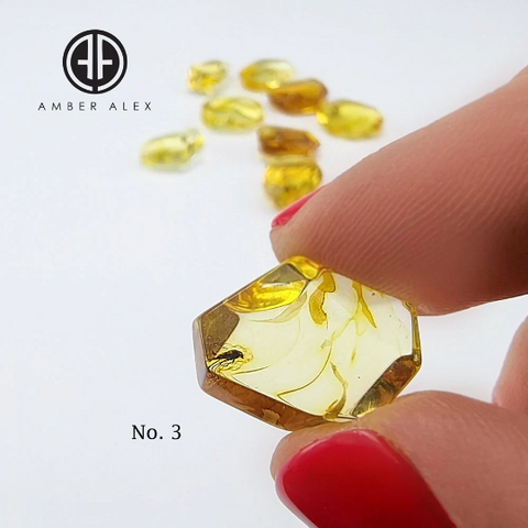 Crystal Cut Lemon color Amber Stone with Insects