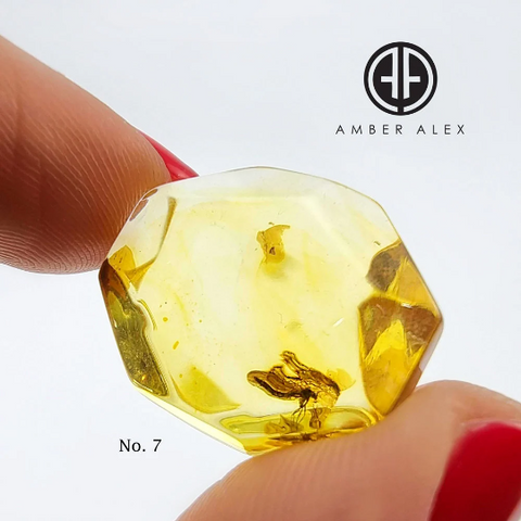 Crystal Cut Lemon color Amber Stone with Insects