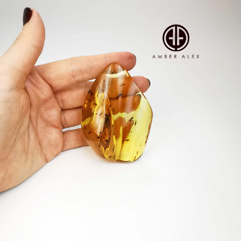 Lemon color Amber Stone With Insects