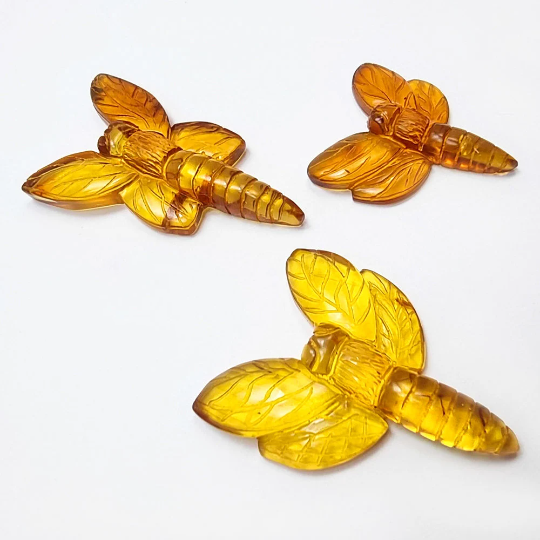 Cognac Amber Carved Dragonfly Cabochon