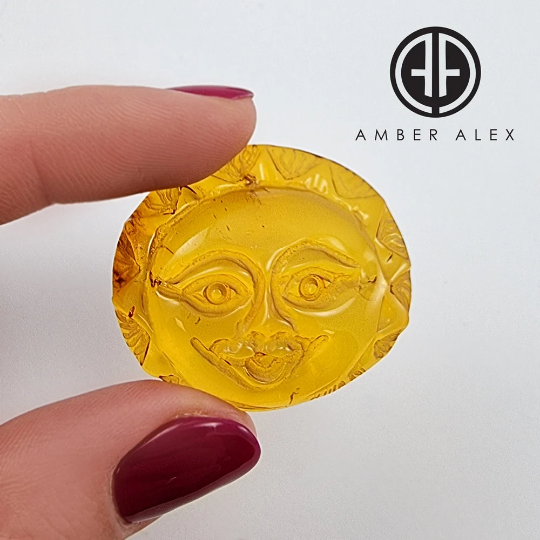 Cognac Amber Carved Sun And Moon Cabochon