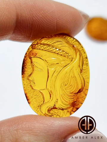 Cognac Amber Carved Virgo Cabochons