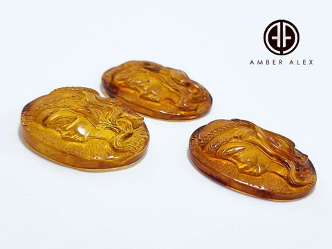 Cognac Amber Carved Virgo Cabochons