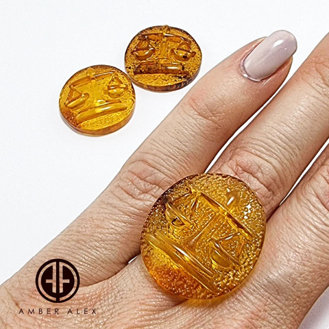 Cognac Amber Carved Libra Cabochons