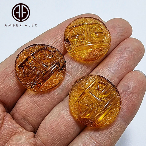 Cognac Amber Carved Libra Cabochons