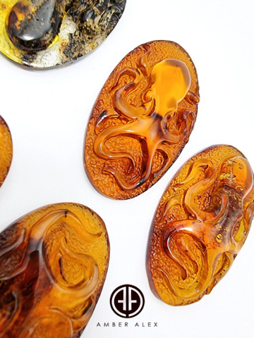 Cognac Amber Carved Octopus Cabochons