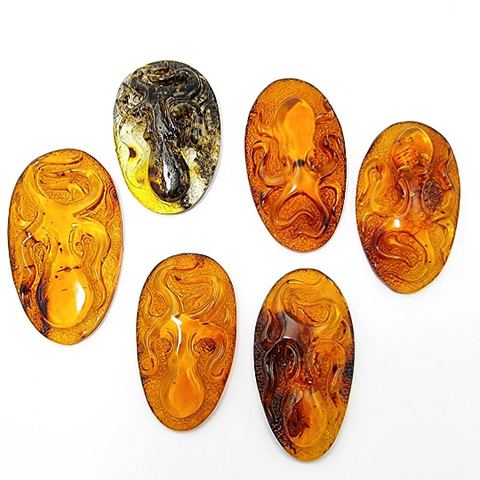 Cognac Amber Carved Octopus Cabochons