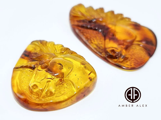 Cognac Amber Carved Unicorn Cabochons