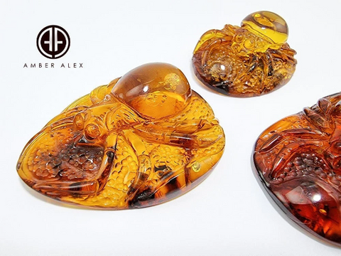 Cognac Amber Carved Spider Cabochons