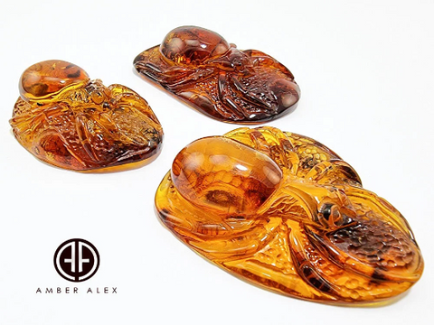 Cognac Amber Carved Spider Cabochons