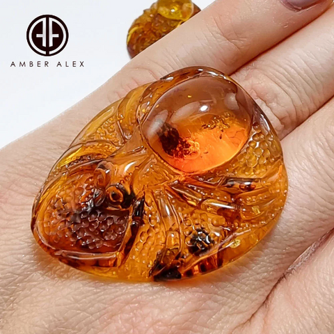 Cognac Amber Carved Spider Cabochons