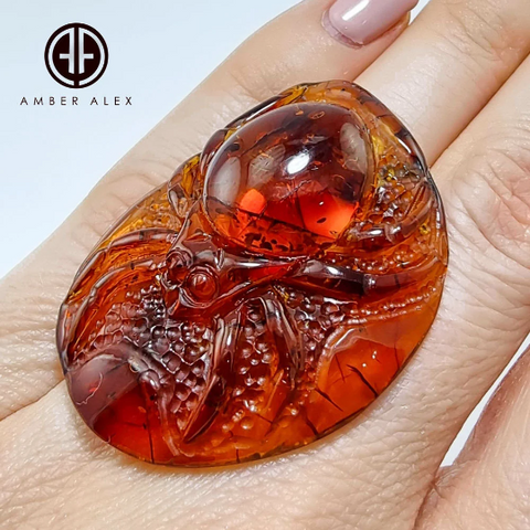 Cognac Amber Carved Spider Cabochons