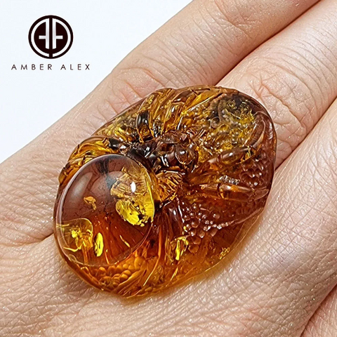 Cognac Amber Carved Spider Cabochons