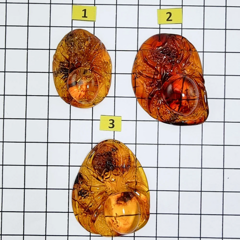 Cognac Amber Carved Spider Cabochons