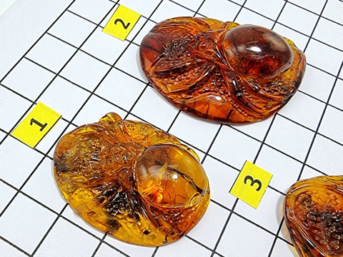 Cognac Amber Carved Spider Cabochons