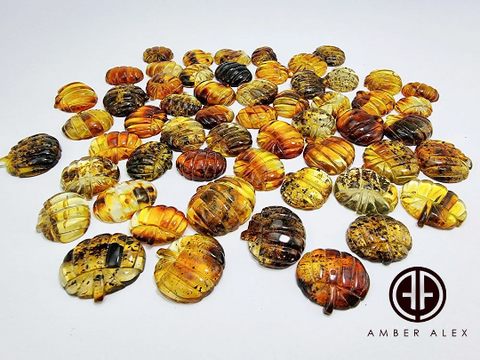 Carved Pumpkin Cognac Color Cabochons