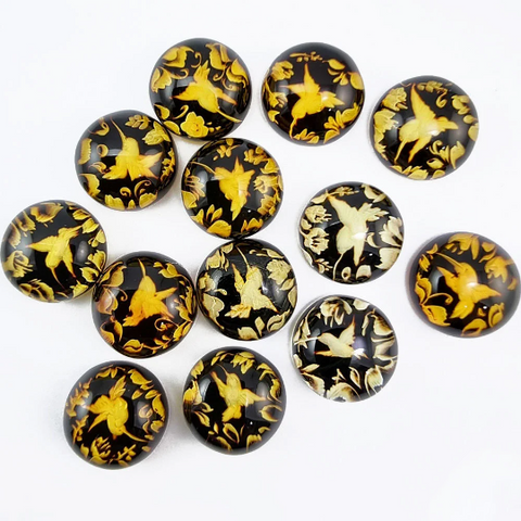 Cherry Amber Engraved Hummingbird Round Shape Cabochon