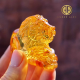 Cognac Amber Carved Lion Figurine