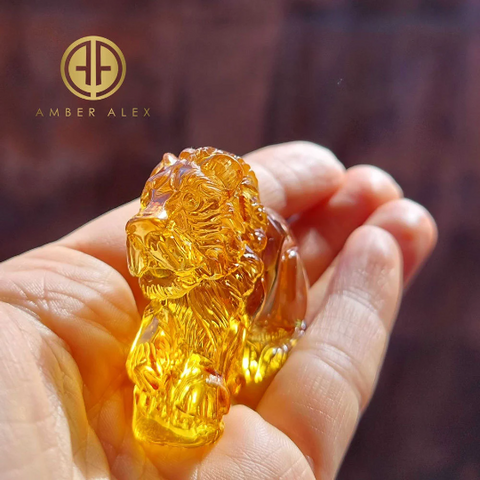 Cognac Amber Carved Lion Figurine