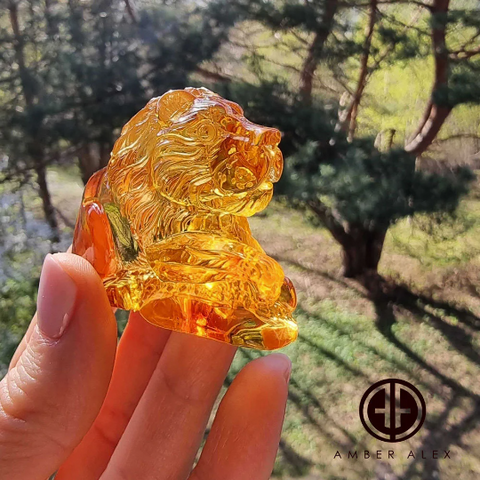 Cognac Amber Carved Lion Figurine