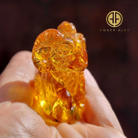 Cognac Amber Carved Aries  Figurine