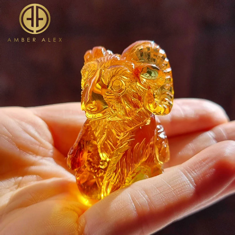 Cognac Amber Carved Aries  Figurine