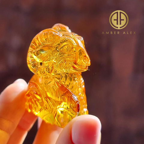 Cognac Amber Carved Aries  Figurine