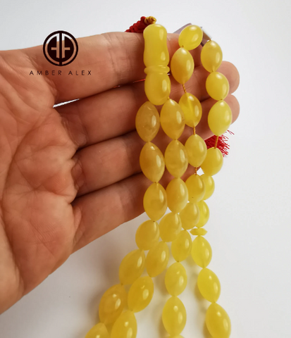 Butterscotch/Yellow Amber Olive Shape 9mm Islamic Prayer Beads