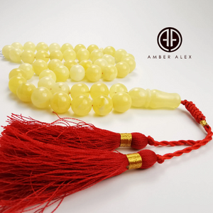 Butterscotch/Milky/White Amber Round Shape 13.5mm Islamic Prayer Beads
