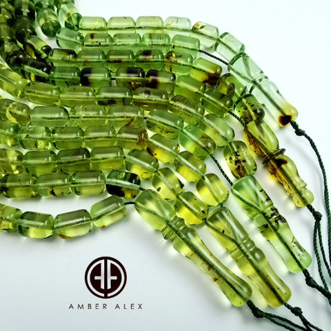 Green Amber Barrel Shape 7.5mm Islamic Prayer Beads