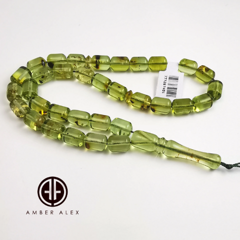 Green Amber Barrel Shape 7.5mm Islamic Prayer Beads