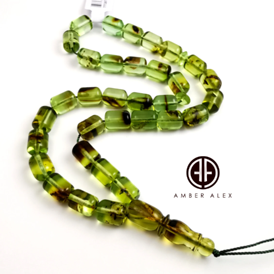 Green Amber Barrel Shape 7.5mm Islamic Prayer Beads