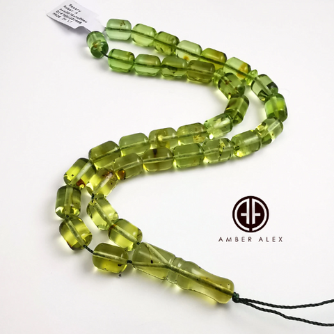 Green Amber Barrel Shape 7.5mm Islamic Prayer Beads