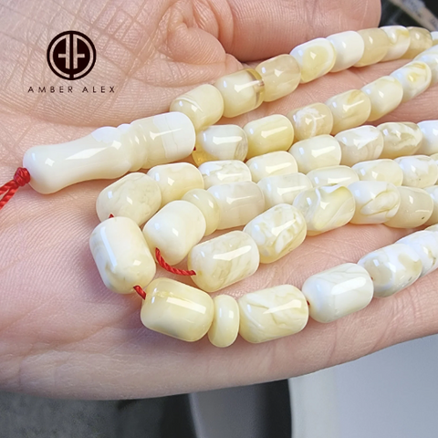 White with Yellow Amber Barrel Shape 7mm Islamic Prayer