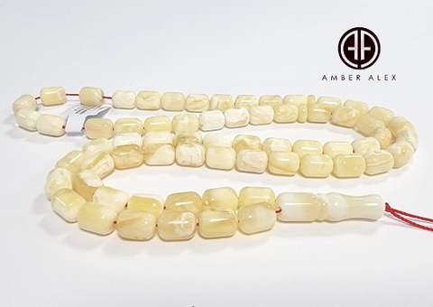 White with Yellow Amber Barrel Shape 7mm Islamic Prayer