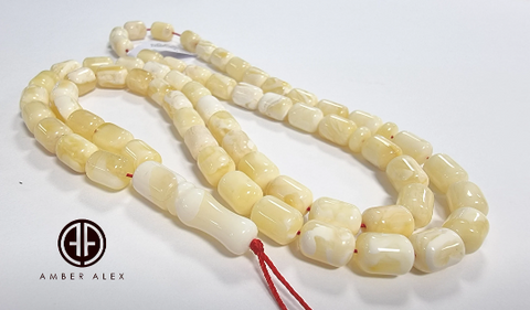 White with Yellow Amber Barrel Shape 7mm Islamic Prayer