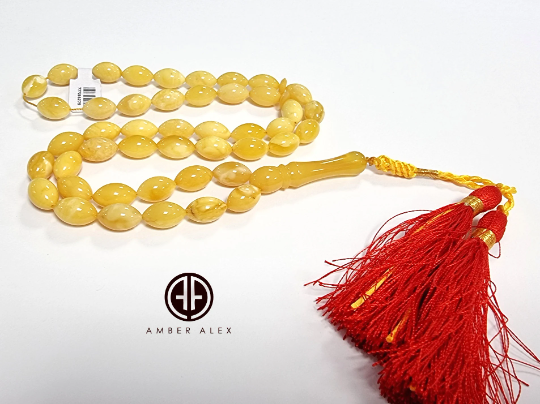Yellow Amber Olive Shape 9 mm Islamic Prayer Beads