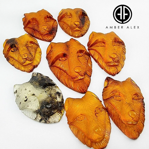 Cognac Amber Carved Wolf Cabochon