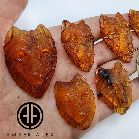 Cognac Amber Carved Wolf Cabochon