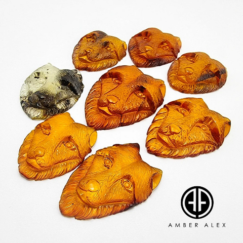 Cognac Amber Carved Wolf Cabochon