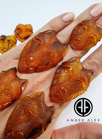 Cognac Amber Carved Wolf Cabochon