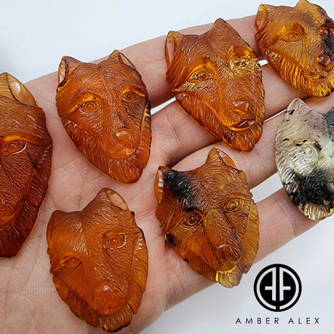 Cognac Amber Carved Wolf Cabochon