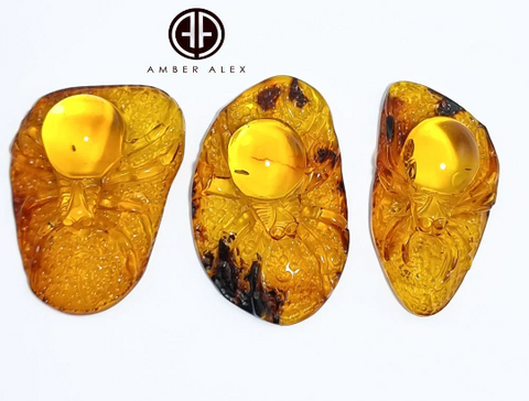 Cognac Amber Carved Spider Cabochons