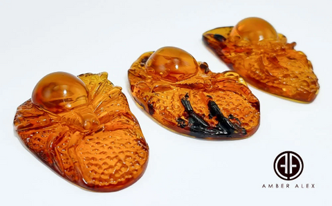 Cognac Amber Carved Spider Cabochons