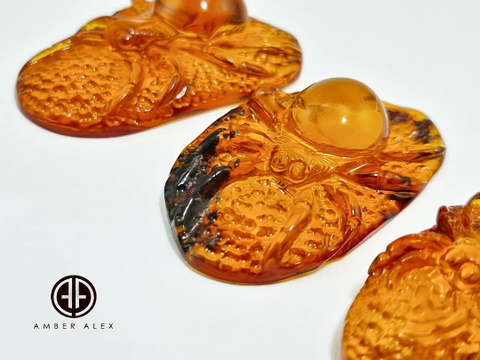 Cognac Amber Carved Spider Cabochons