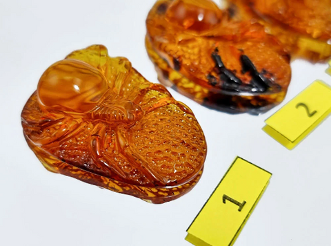 Cognac Amber Carved Spider Cabochons