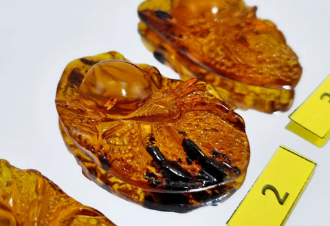 Cognac Amber Carved Spider Cabochons