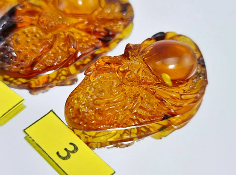 Cognac Amber Carved Spider Cabochons