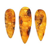 Cognac Amber Carved Owl with Skull  Cabochons